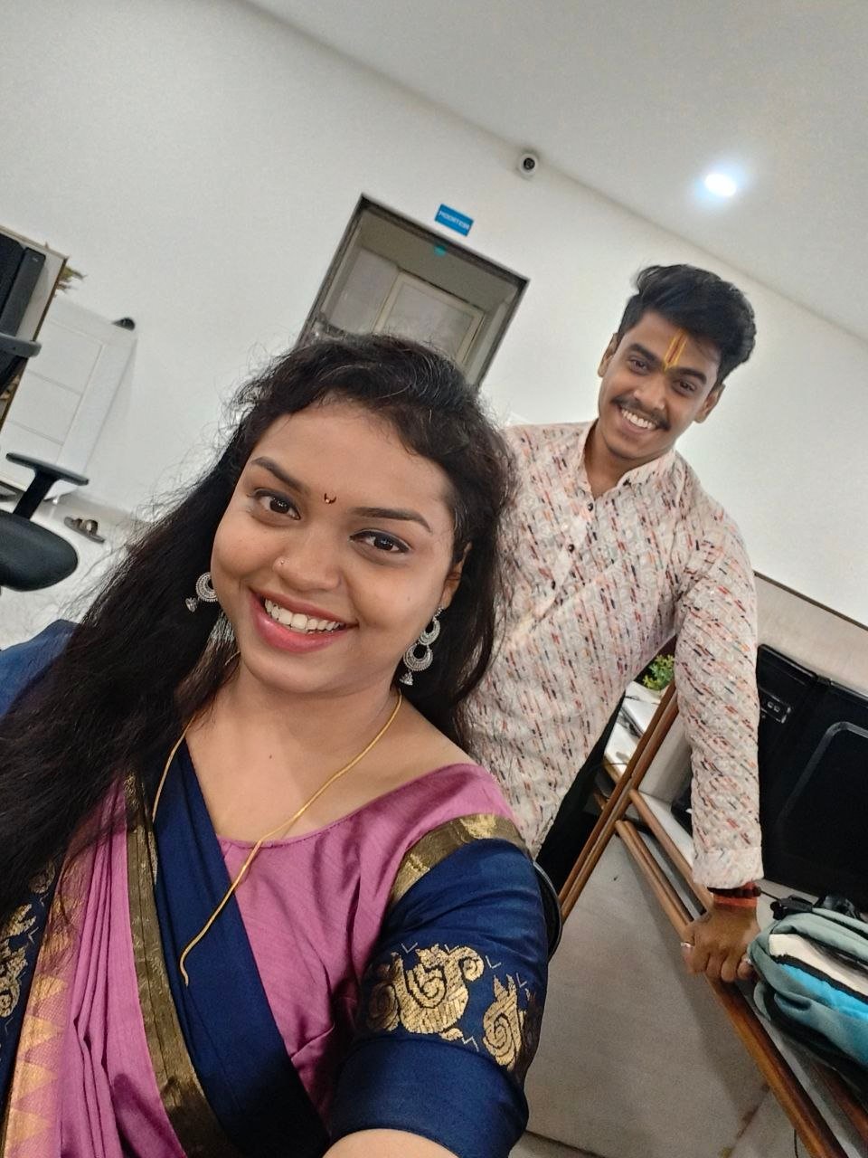 Festive selfie at the office in a saree